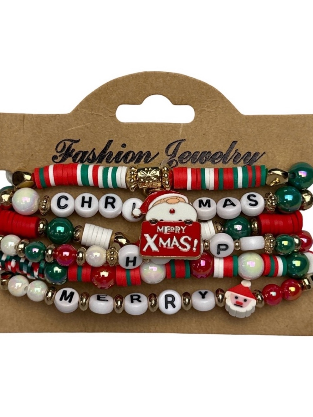 Fashion Jewelry Christmas Beaded Bracelet Stack Red Green Holiday Set